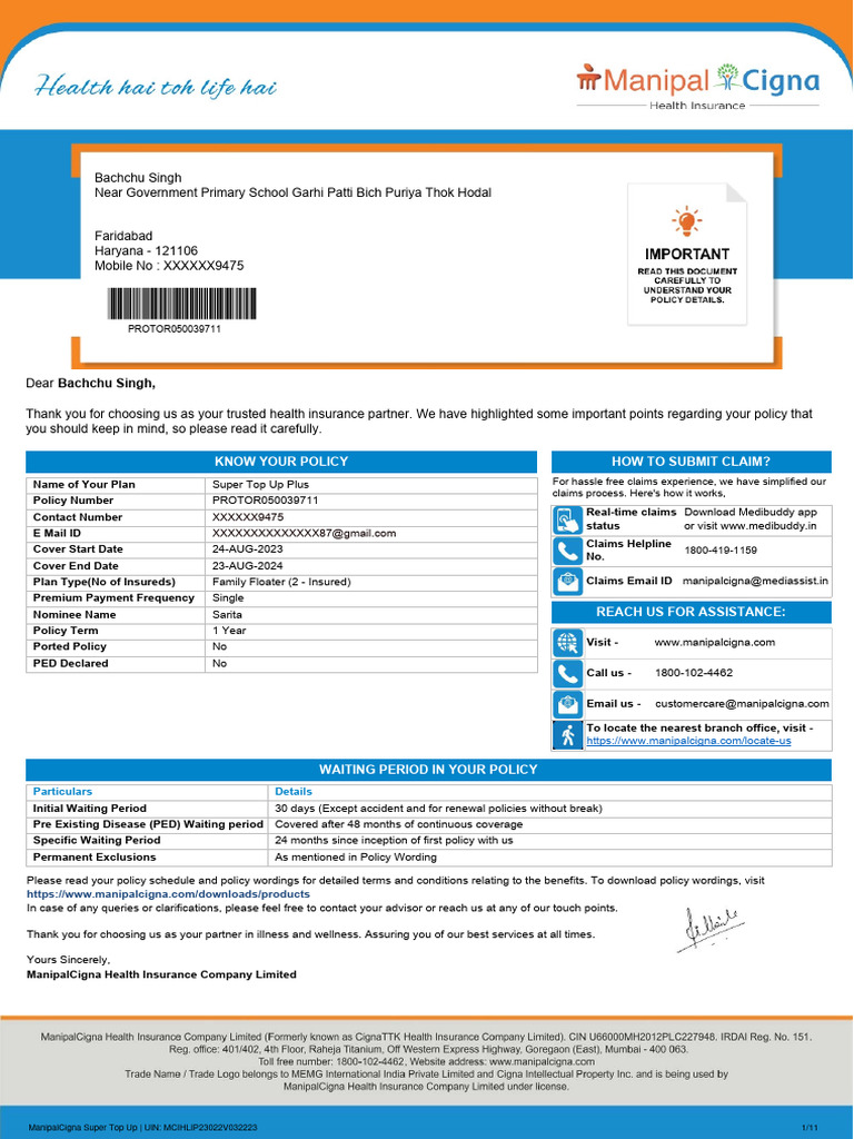 PROTOR050039711 1 PolicyDocuments Policy Kit | PDF | Insurance | Deductible