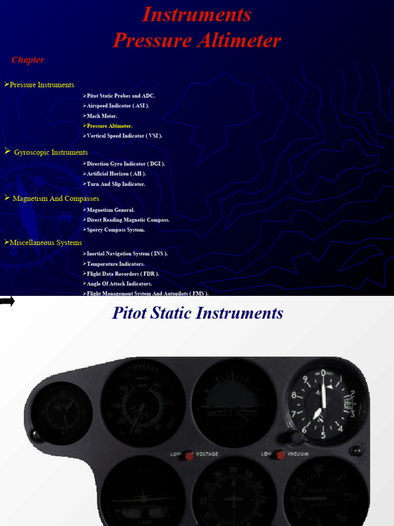 Pressure Altimeter and Instrumentation Guide | PDF | Airspeed | Altitude
