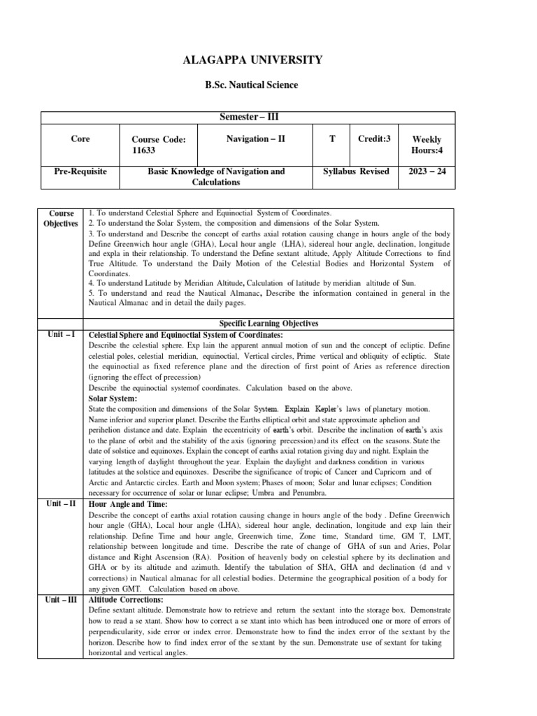B.Sc. Nautical Science Navigation II Syllabus | PDF | Buoyancy | Navigation