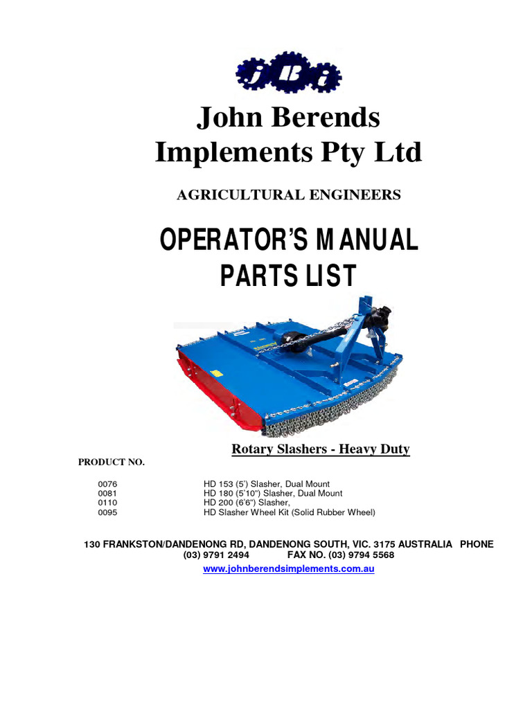 Heavy Duty Slasher Operator's Manual | PDF | Tractor | Clutch