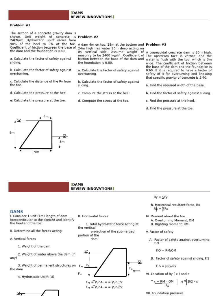 Dam Safety Calculations and Analysis | PDF | Dam | Pressure