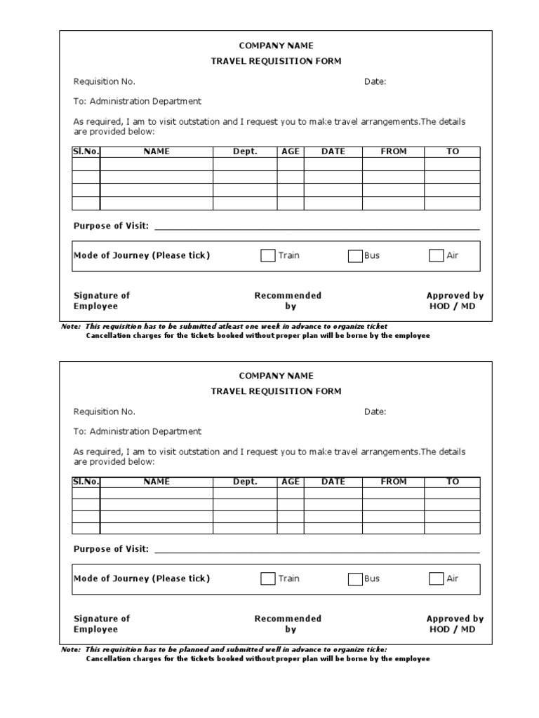 Travel Requisition Form | PDF