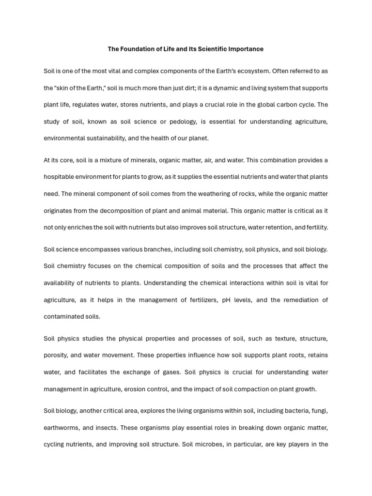 The foundation of life and its scientific importance pdf soil