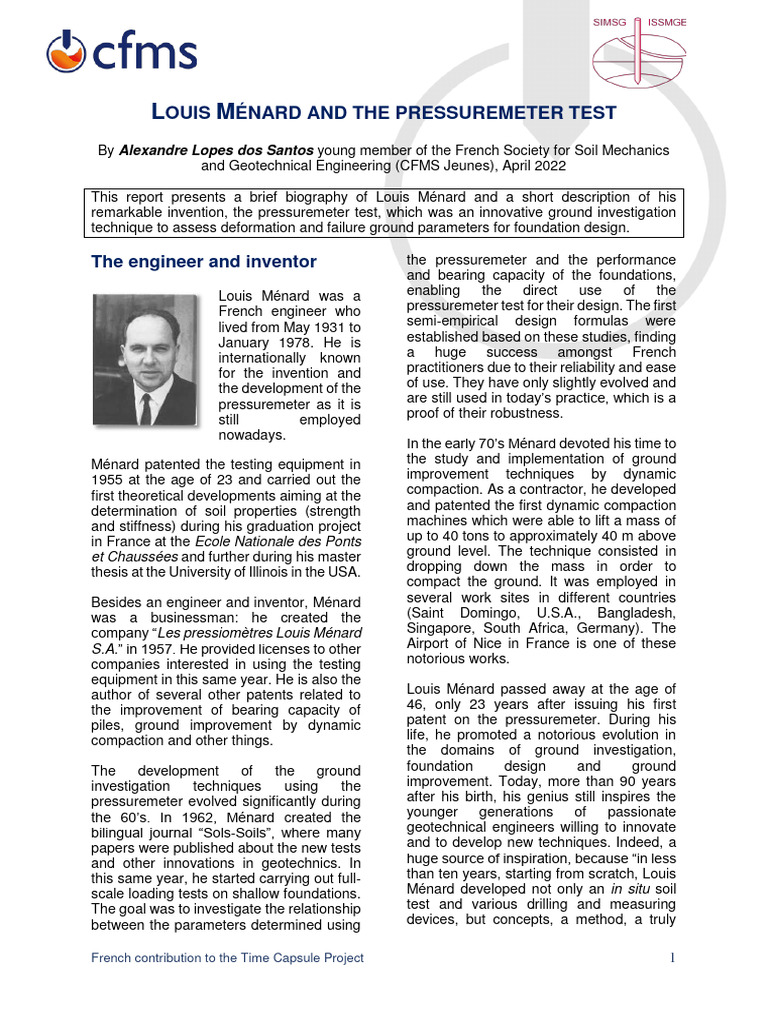 Louis Ménard and the Pressuremeter Test | PDF | Calibration | Pressure ...