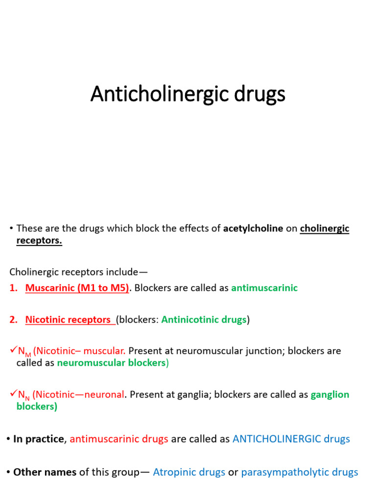 Overview of Anticholinergic Drugs | PDF | Acetylcholine | Respiratory Tract