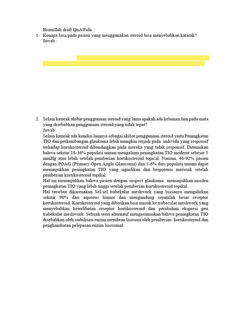 Tanya Jawab STEROID INDUCED CATARACT Belajar Koass | PDF