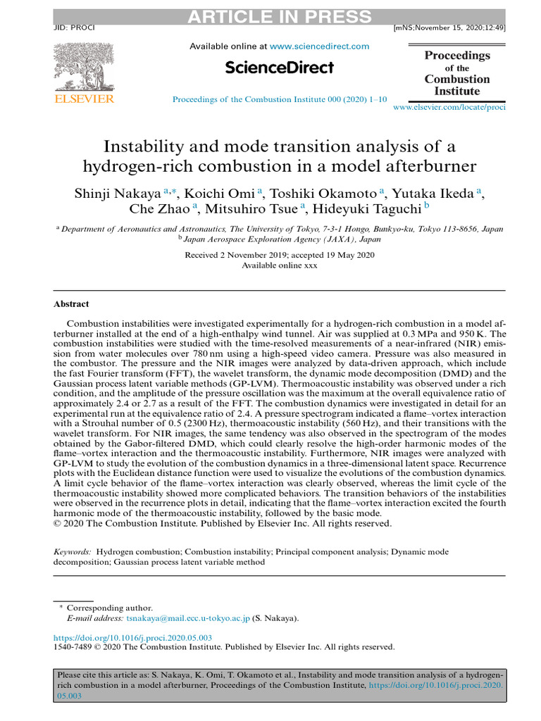 Instability And Mode Transition Analysis Of A Hydrogen Rich Combustion