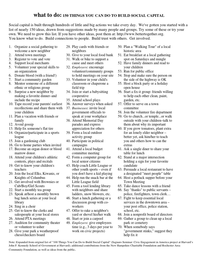 150 Ways to Build Social Capital | PDF