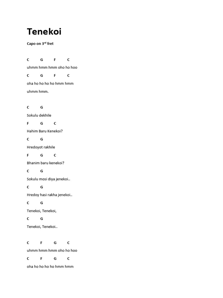 Tenekoi Song Chords and Lyrics | PDF | Language Arts & Discipline ...