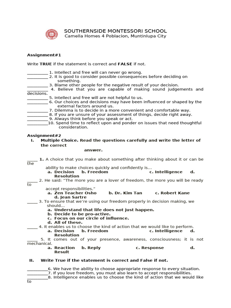 Grade 10 Values Education Answer Key | PDF | Intelligence | Free Will