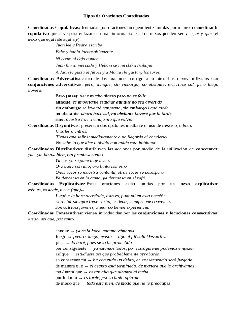 Tipos de oraciones coordinadas | PDF
