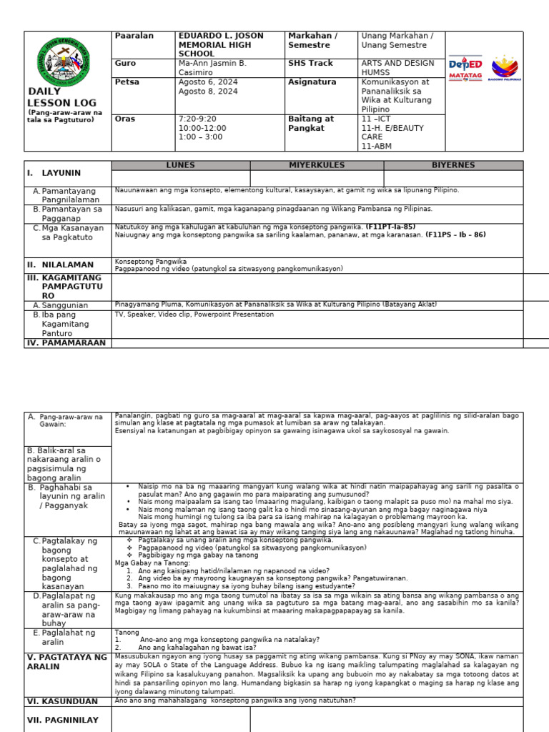 Week 2 DLL-TTH | PDF