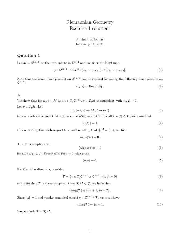 Riemannian Geometry TH 1 | PDF | Mathematical Objects | Mathematical ...