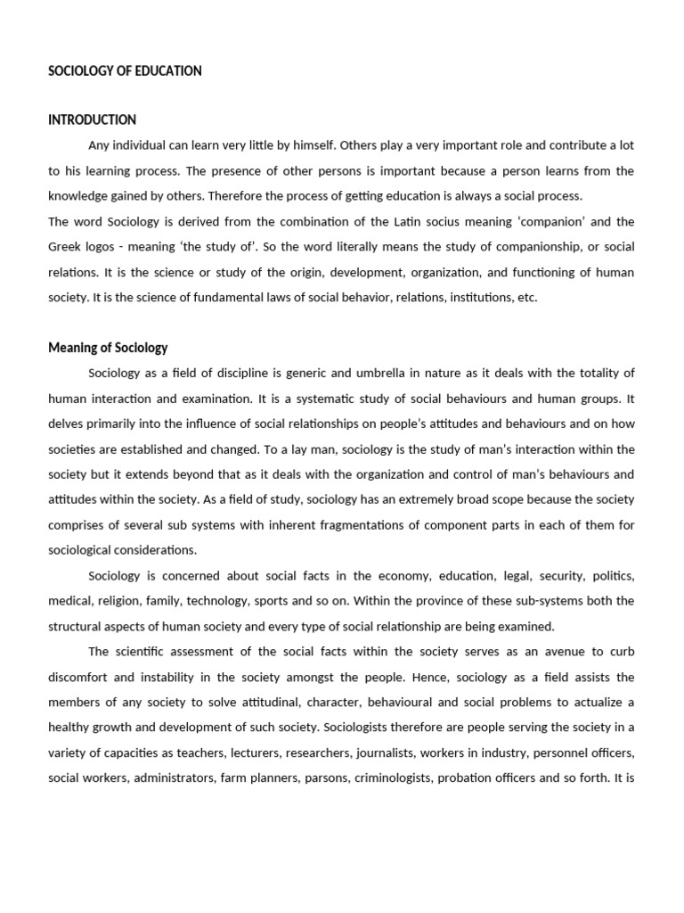 Sociology of Education Overview | PDF | Sociology | Émile Durkheim