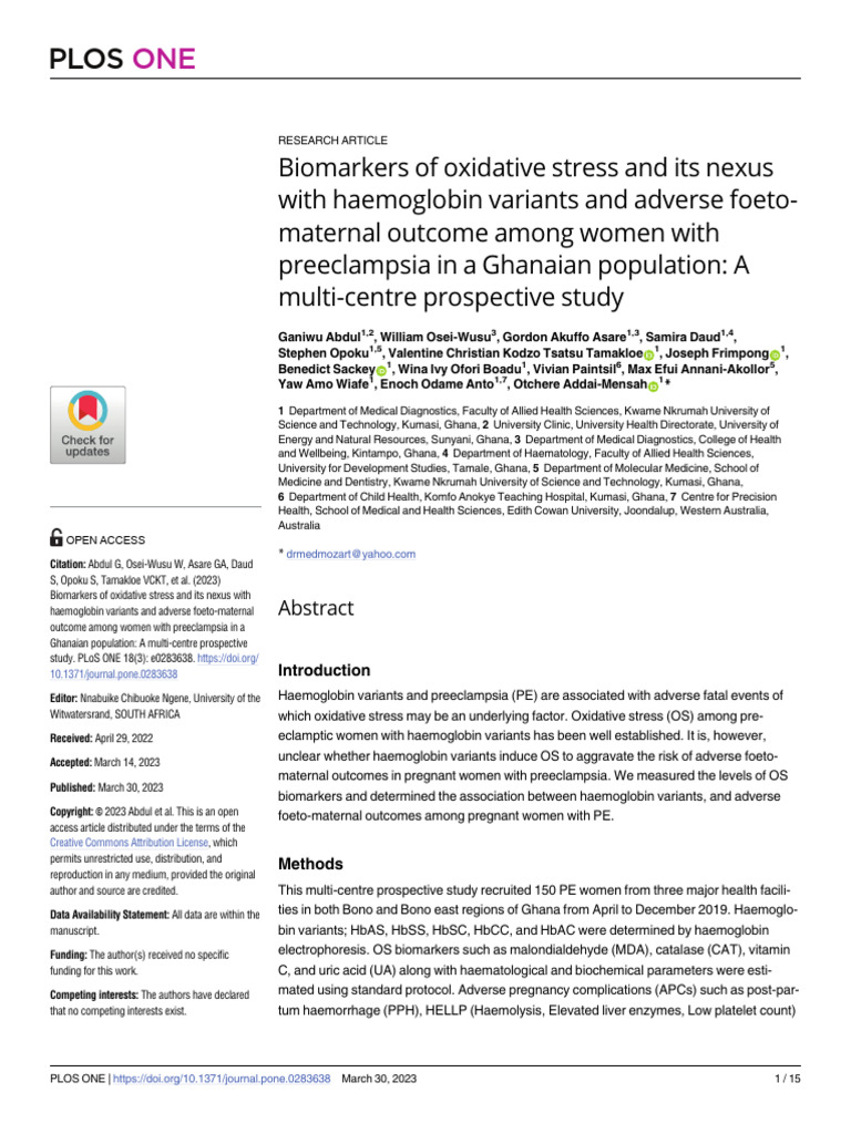 Biomarkers of Oxidative Stress and Its Nexus With | PDF | Hematology ...
