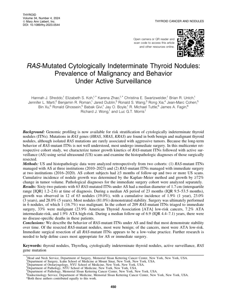 RAS-Mutant Thyroid Nodules: Active Surveillance Insights | PDF ...
