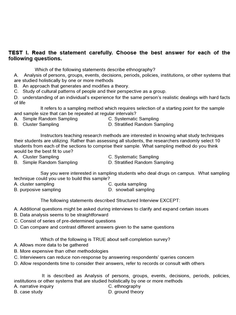 PR1 ST | PDF | Sampling (Statistics) | Survey Methodology