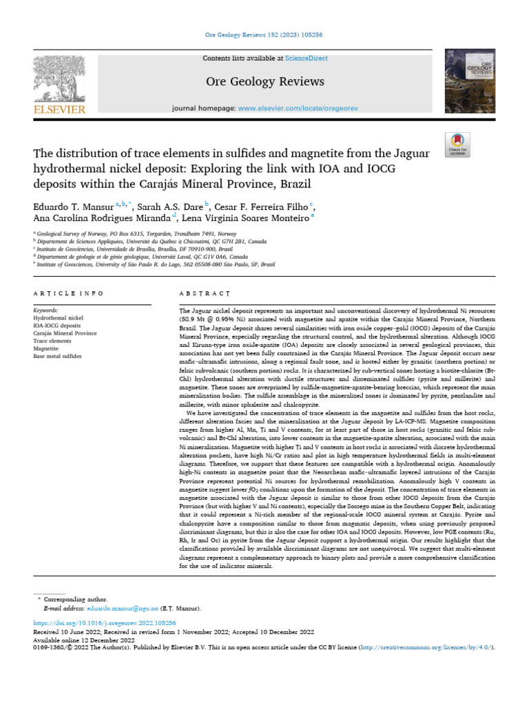 The Distribution of Trace Elements in Sulfides and Magnetite From The ...