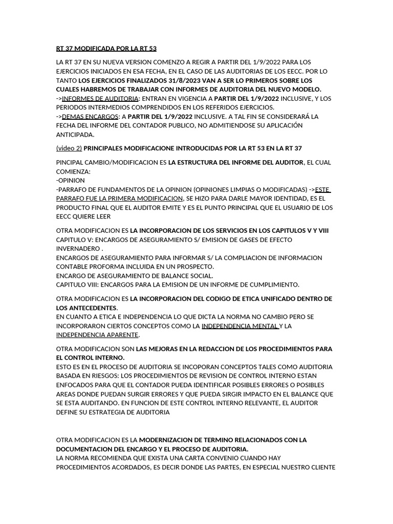 Cambios en la RT 37 y RT 53 para Auditorías | PDF | Auditoría | Business