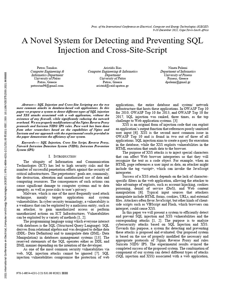 SQL Injection & XSS Detection System | PDF | World Wide Web | Internet ...