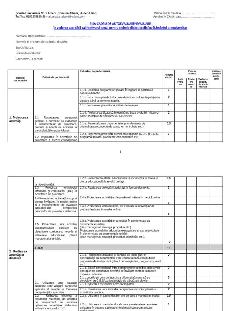 Fisa Autoevaluare 2023-2024 | PDF