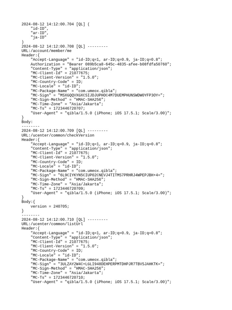 Qibla App API Request Logs | PDF | Ios | Apple Inc.