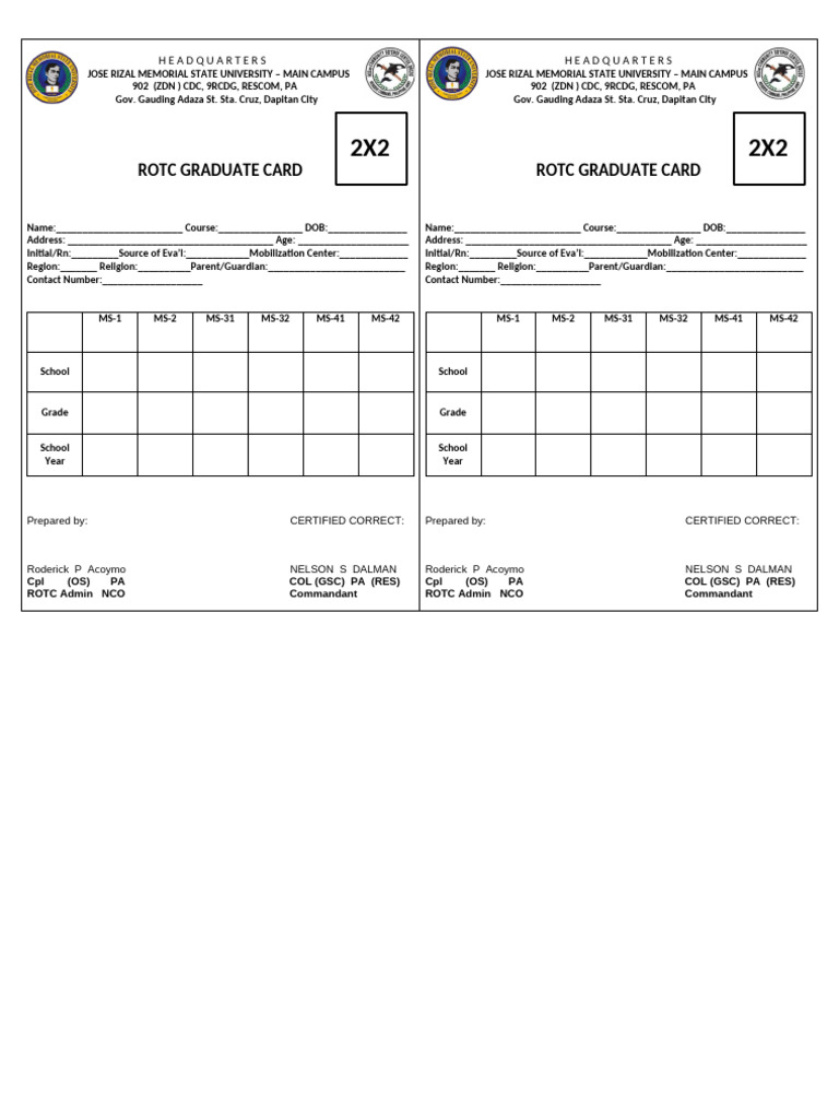 ROTC Graduate Card Template | PDF