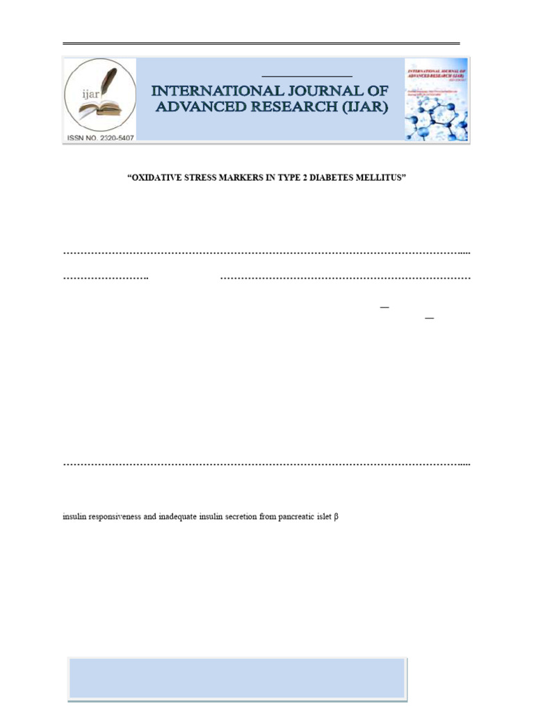 Oxidative Stress in Type 2 Diabetes | PDF | Reactive Oxygen Species ...
