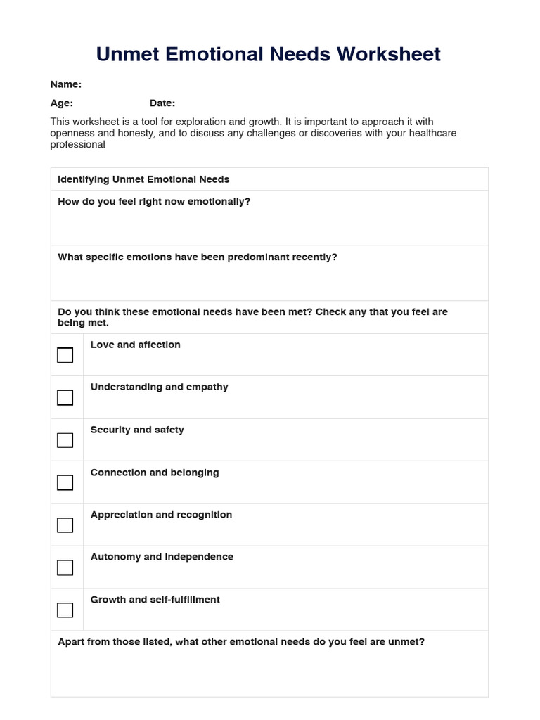 Unmet Emotional Needs Worksheet PDF