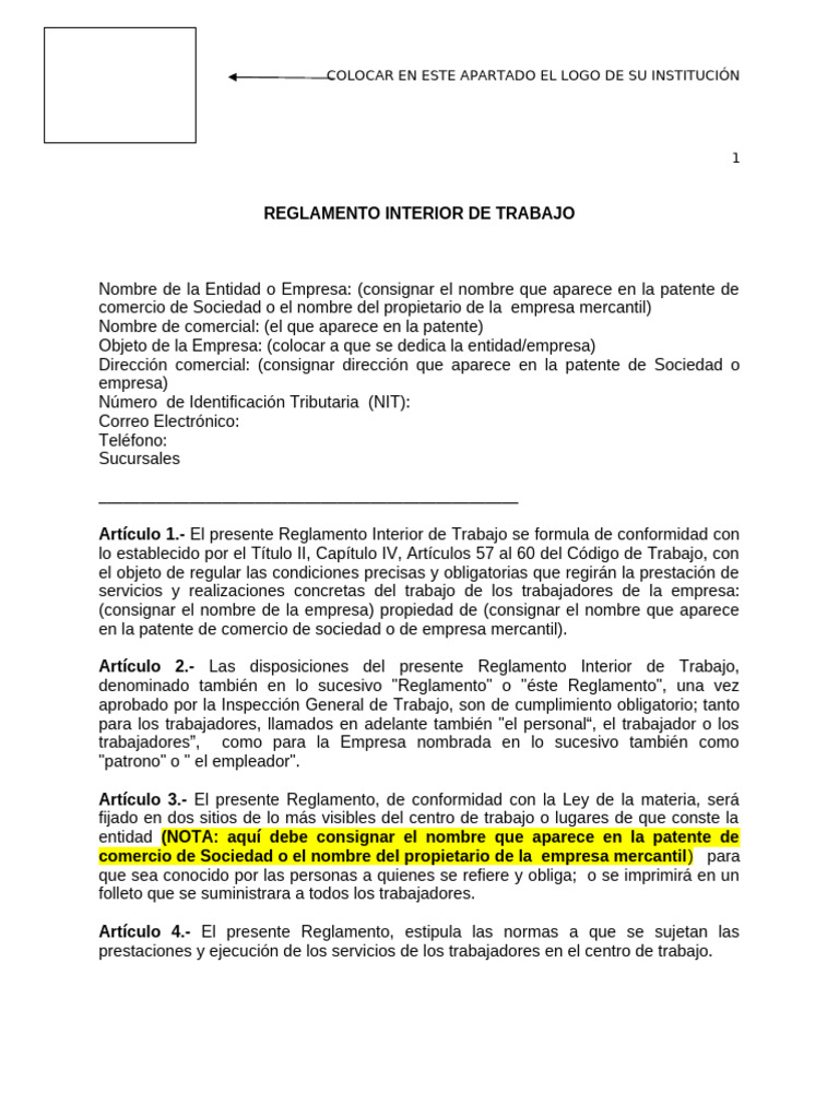 Reglamento Interior de Trabajo Empresarial | PDF | Salario | Derecho ...