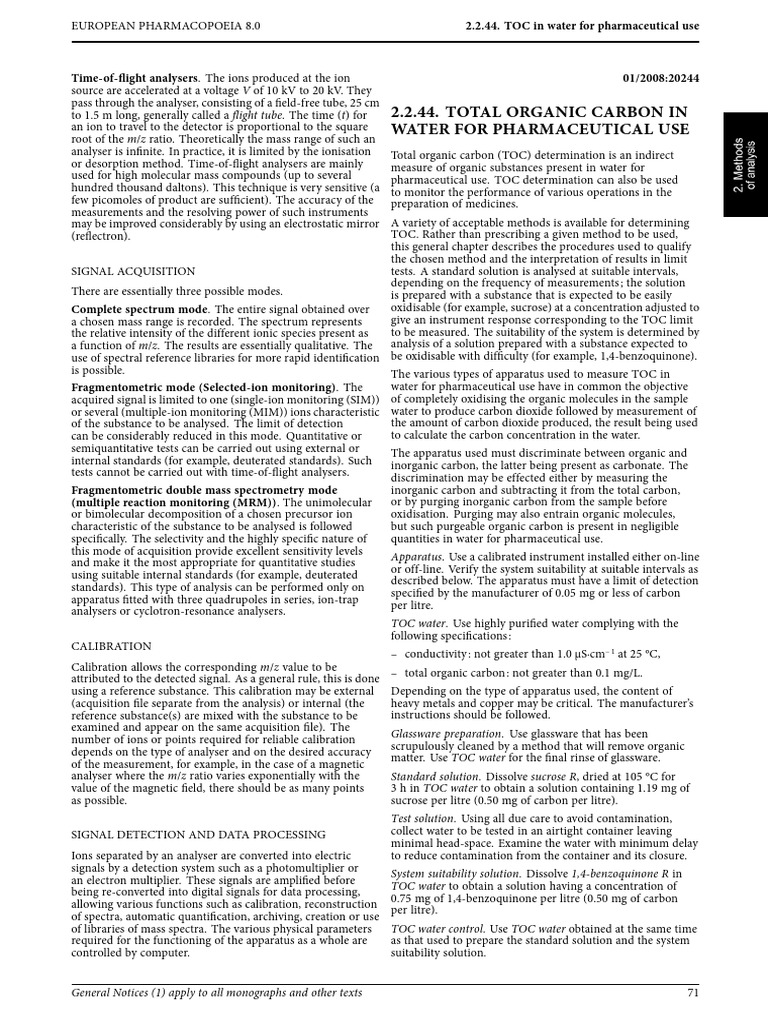 TOC Analysis in Pharmaceutical Water | PDF | Chromatography | Total ...