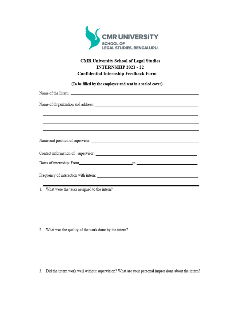 Intership and Placement Cell - Internship Feedback Form | PDF