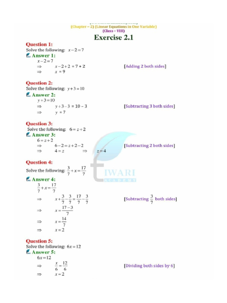 Exercise 2.1 Solutions | PDF