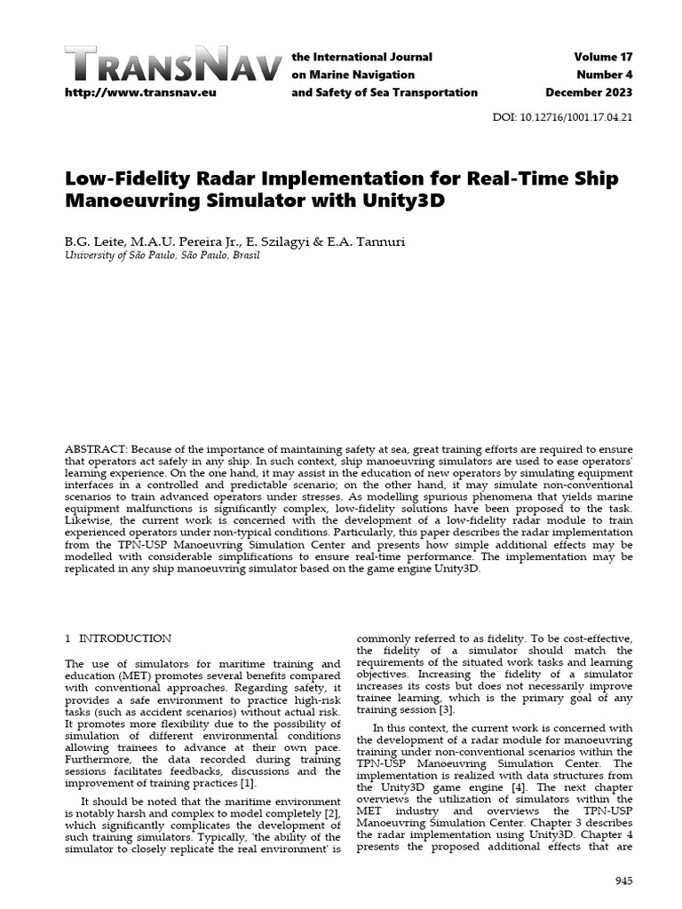 Low-Fidelity Radar Implementation For Real-Time Ship Manoeuvring ...