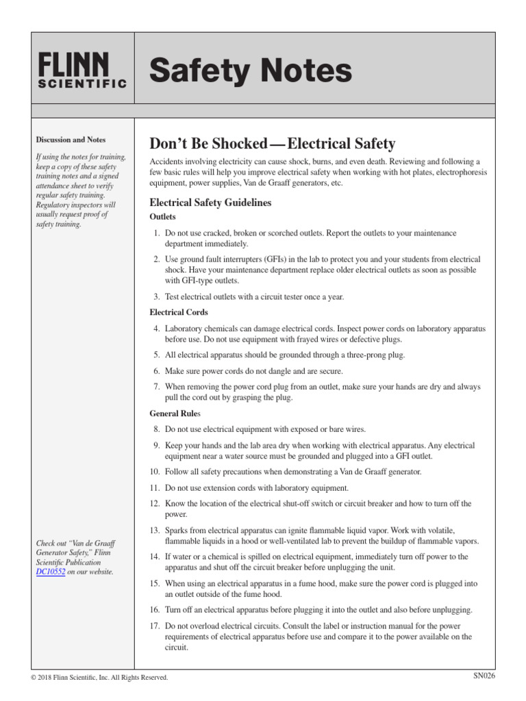 SN026 Electrical Safety | PDF | Laboratories | Ac Power Plugs And Sockets