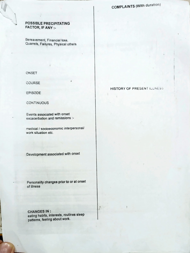 Case History Mse Format | PDF | Mental Disorder | Anxiety