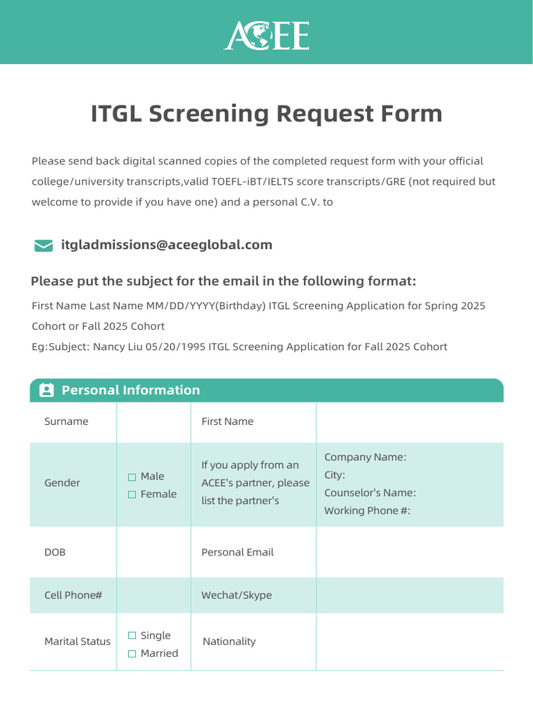 ITGL Screening Request Form 2025 | PDF | Graduate Record Examinations ...