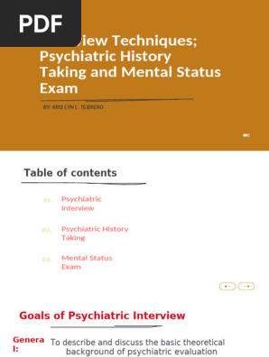 Interview Techniques; Psychiatric History Taking and Mental Status Exam