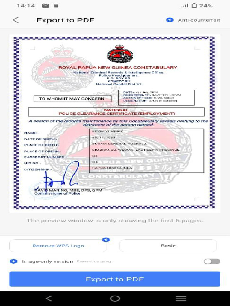 Police Clearance Certificate Pdf