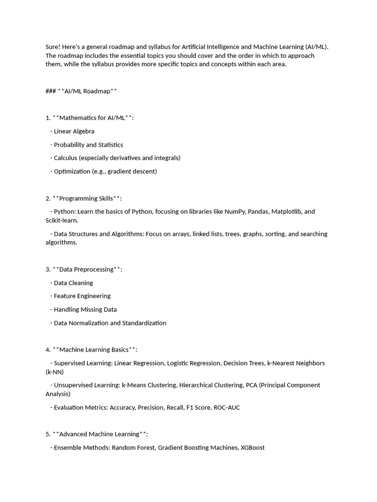 AI/ML Roadmap and Syllabus Overview | PDF | Machine Learning ...