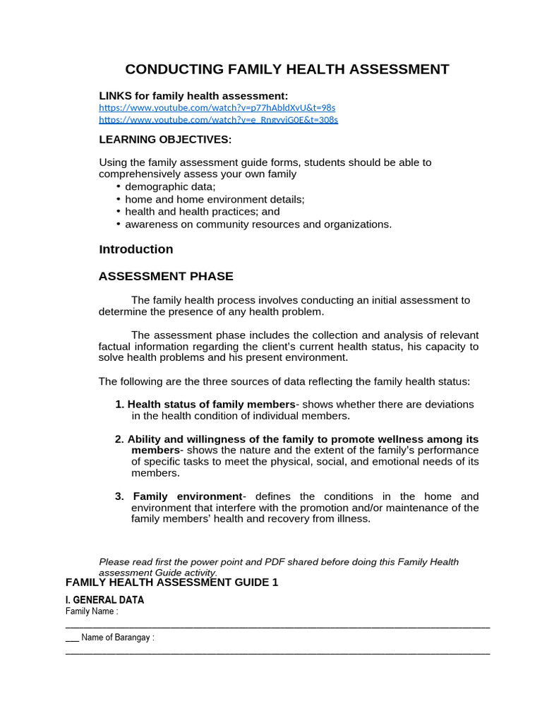 1.2 Conducting Family Health Assessment Tool | PDF | Family Planning ...