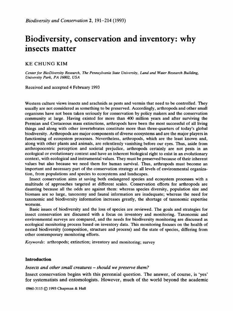 Kim, 1993 - Biodiversity, Conservation and Inventory - Why Insects ...