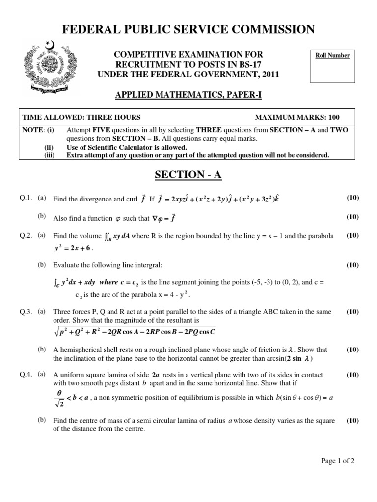 Federal Competitive Exam Applied Mathematics | PDF | Rotation Around A ...