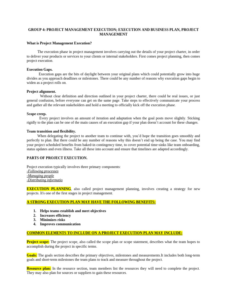 Project Management Execution Guide | PDF | Project Management ...