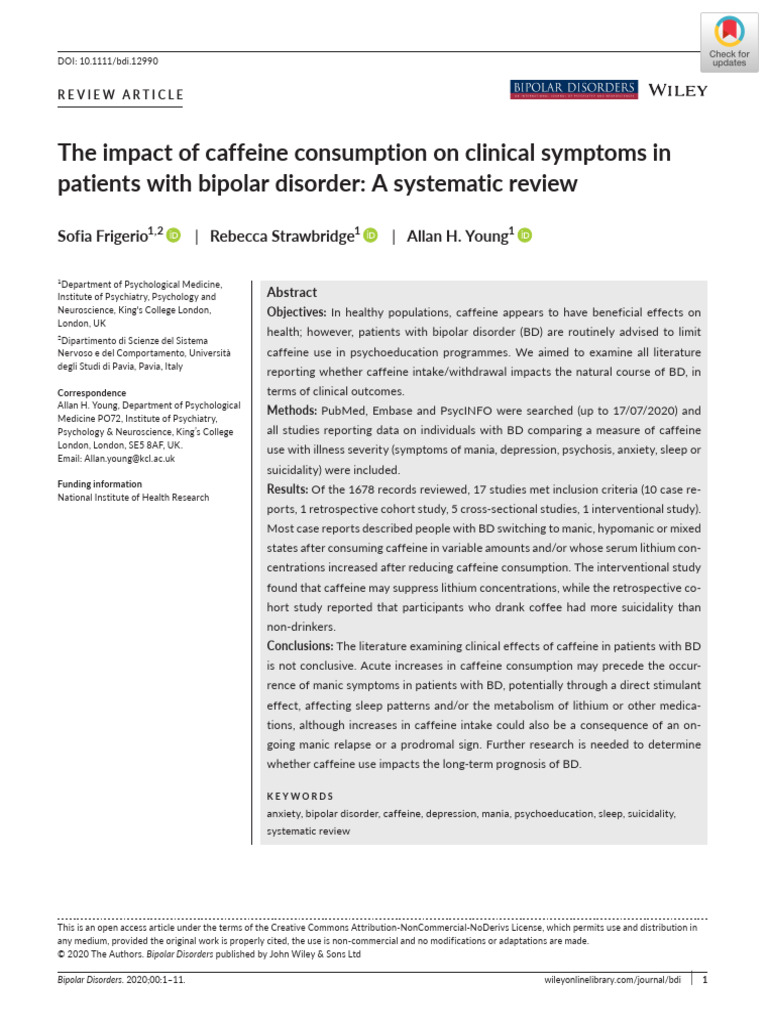 The Impact of Caffeine Consumption On Clinical Sym | PDF | Caffeine | Mania