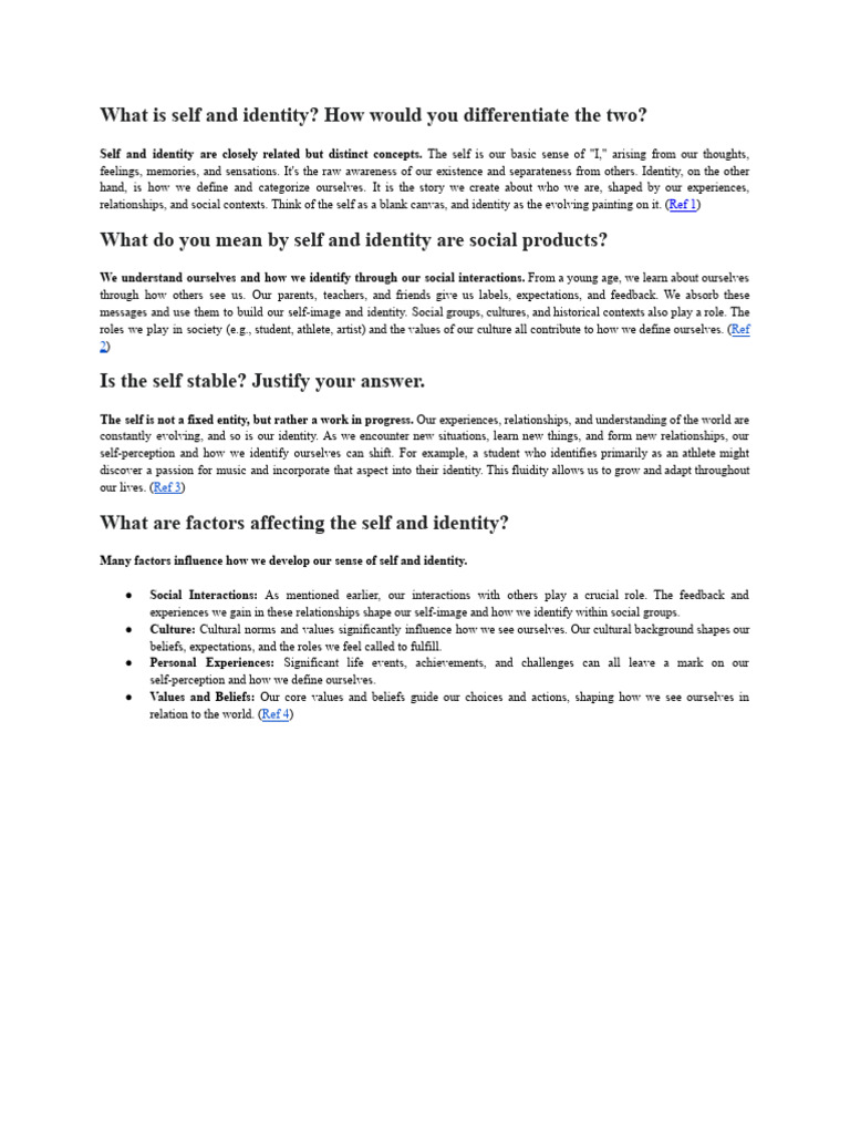 Understanding Self and Identity Concepts | PDF | Identity (Social ...