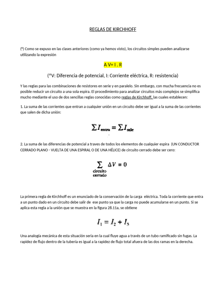 Reglas de Kirchhoff | PDF | Red eléctrica | Corriente eléctrica
