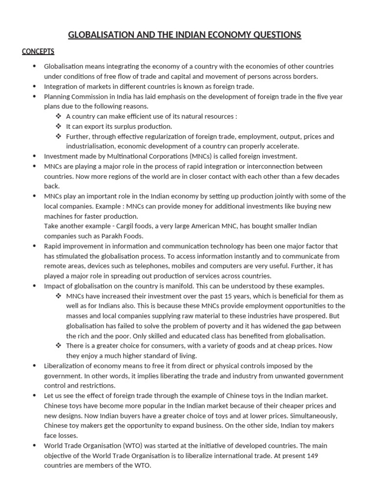 Globalisation and India's Economy: Key Questions | PDF | Globalization ...