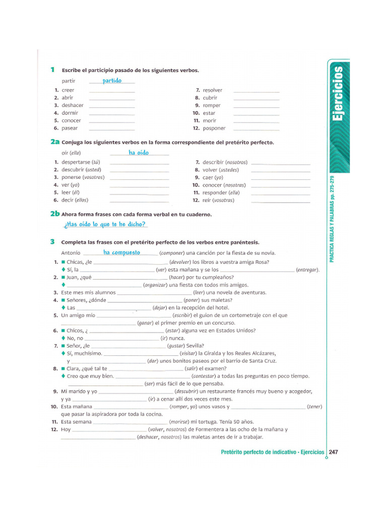 Ejercicios Preterito Perfecto | PDF