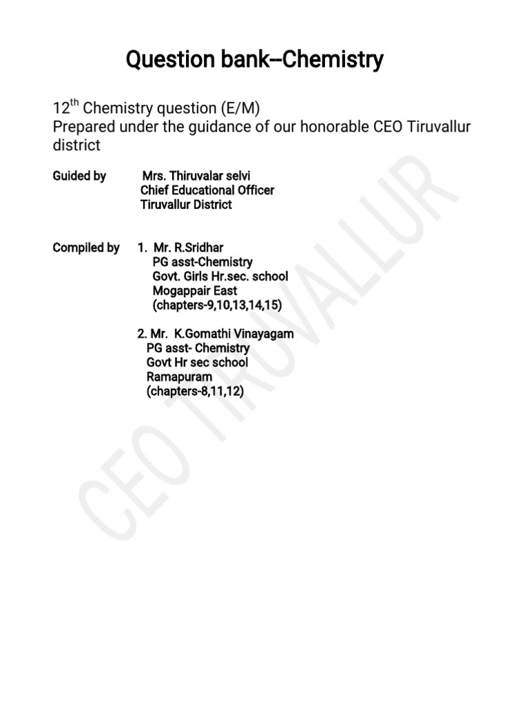 Namma Kalvi 12th Chemistry Slow Learners Study Material Em 217019 Pdf